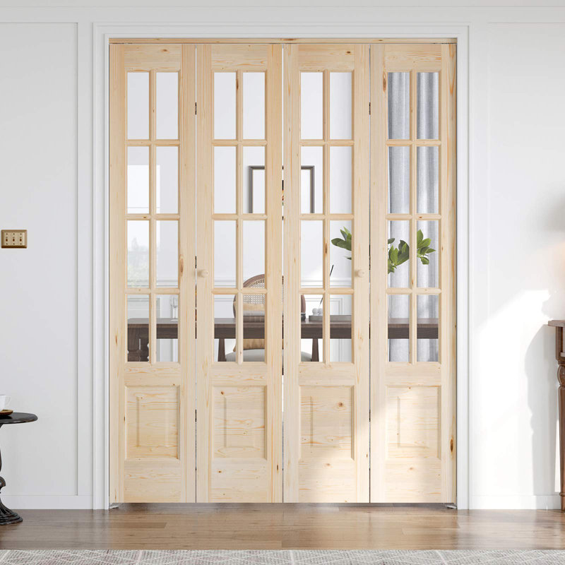 Porte pliante en verre et bois massif 8-Lite avec trousse de quincaillerie d'installation, 4, 56" x 80"
