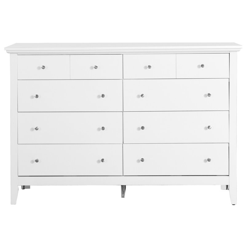 Commode blanche avec des caractéristiques impressionnantes - placages en bois véritable et tiroirs à queue stable entièrement assemblés à la quincaillerie en nickel pour rehausser le look G5490-d