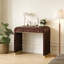 Bureau de coiffeuse 3 en 1 avec miroir rabattable, 2 tiroirs, détails en métal doré et espace de rangement-2096948314