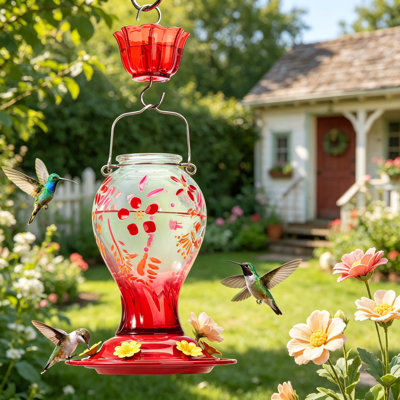 Mangeoire à colibri pour l'extérieur, mangeoire en verre 26 onces avec fourmis et 6 ports, mangeoire à oiseaux suspendue pour décoration de jardin