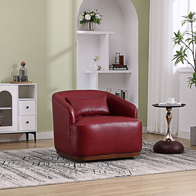 Fauteuil club pivotant à 360 degrés, Simili cuir rouge vin
