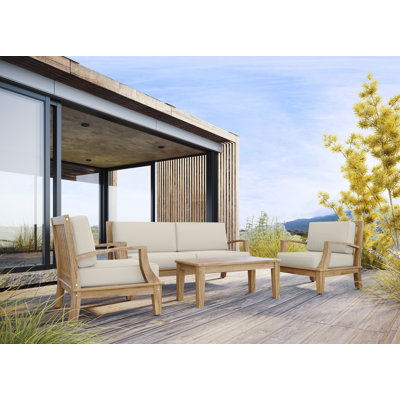 Ensemble de conversation de terrasse en teck 4 pièces avec coussins Sunbrella Emilyna