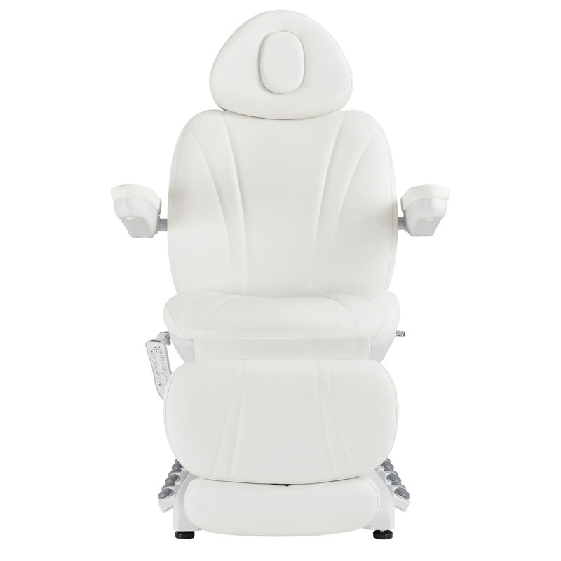 Lit de massage esthétique et esthétique avec télécommande et contrôle au pied, similicuir, Blanc