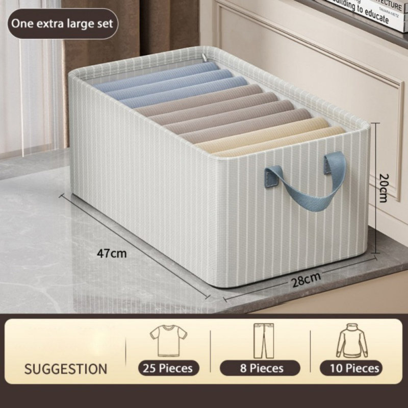 Boîte de rangement en tissu rayé 2 pièces, grande boîte de rangement renforcée intégrée, rangement pliable, Gris