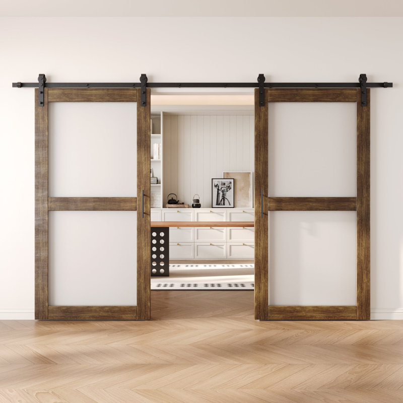 Portes de grange non assemblées et finies en verre noyer double 26 po x 80 po Homquer, 26 po x 80 po