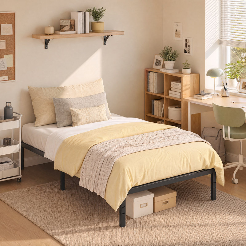 Base de lit plateforme en métal robuste de 14 po, capacité de 1 100 lb, sans sommier, rangement sous le lit, Lit simple, 14"