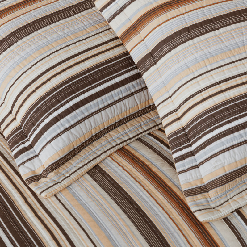 King Size Multi-Color Cotton Striped Reversible Quilt Set