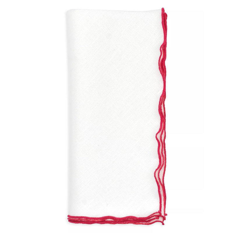 Lettuce Linen Square Napkins, White/Fuchsia