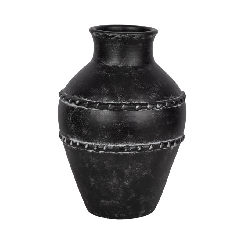 Traditional Terracotta Vase, Terracotta, 16" H x 12" W x 12" D, Black