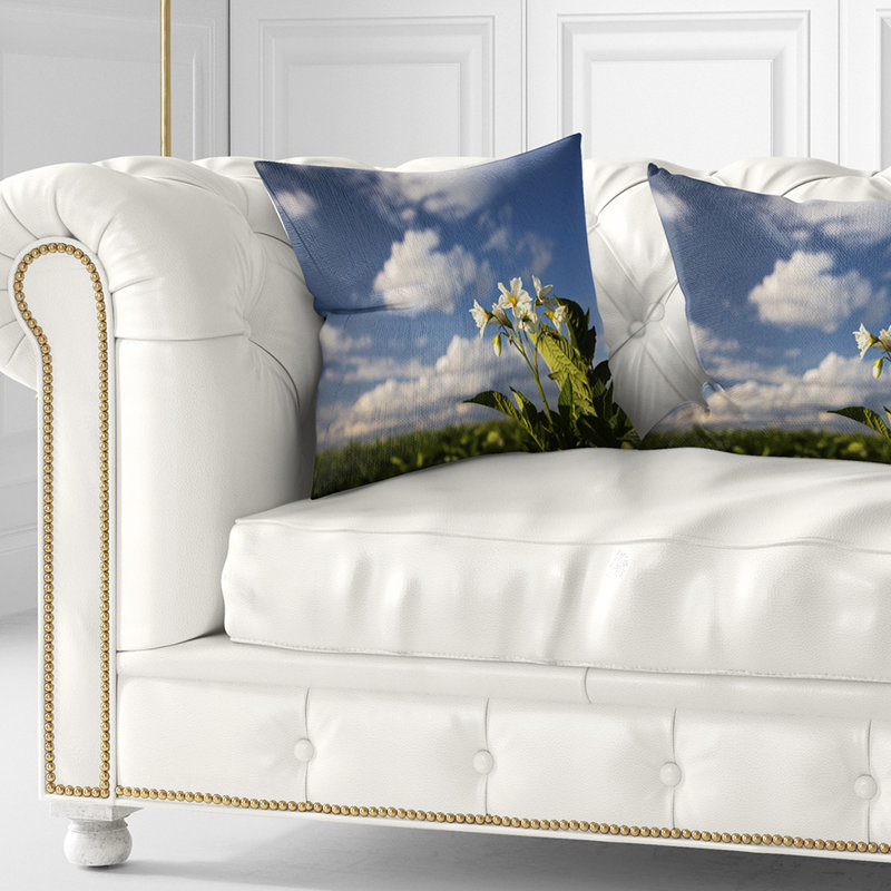 Coussin à fleurs et pommes de terre, 16 po x 16 po, Coussin décoratif