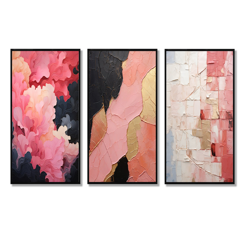 Minimalisme rose Poteries, H 28 po x l 36 po, Cadre flottant noir