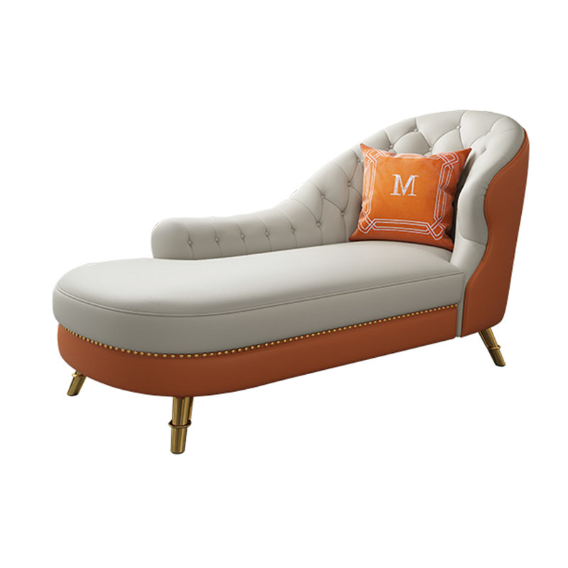 Chaise longue Kymesha, Similicuir beige / orange, Chaise longue à accoudoir droit