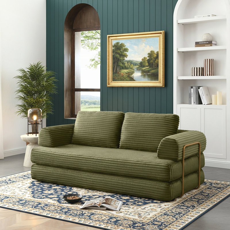 Canapé-lit convertible, canapé de plancher pliable en velours côtelé et coussins, multifonctionnel pour le salon et la chambre à coucher