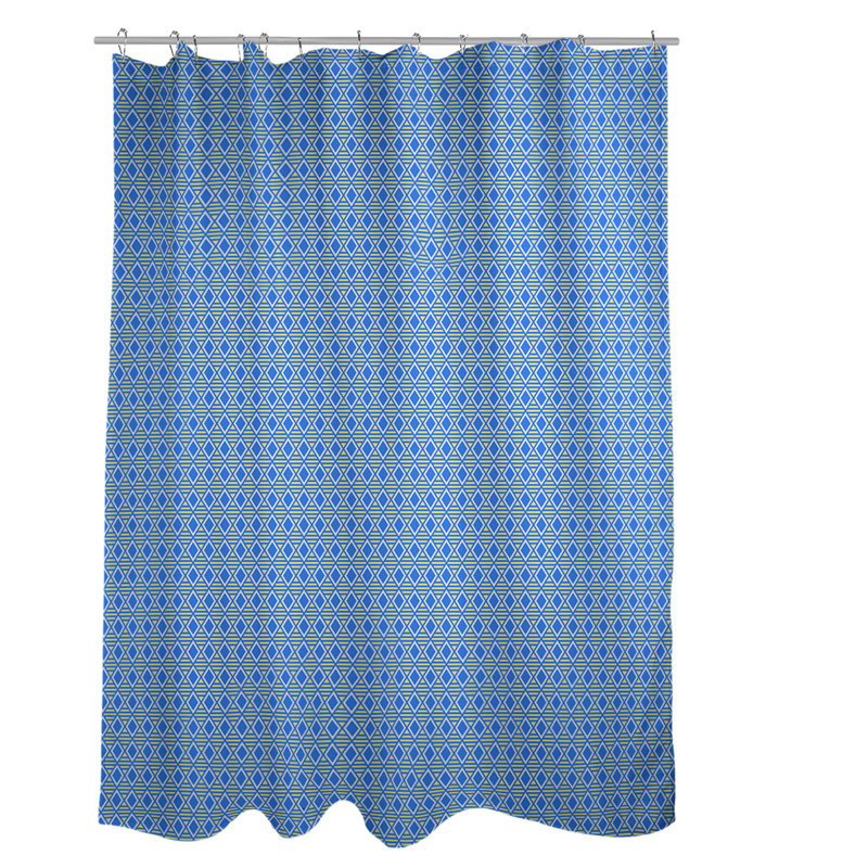 Rideau de douche simple hexagonal classique, Diamond and Lattice, Blue/Yellow Geometric 2