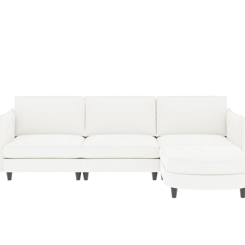 4 - Seat L Shaped In 107.8'' Size, Beige Fabric, Movable , Wooden Frame, Side Pocket For Remote And Magazine Placement Large Modern Fabric With High Density Foam Cushions, Armrest Storage Relaxing