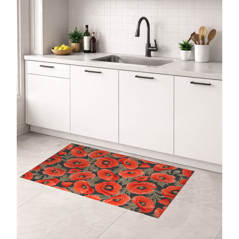 Tapis de cuisine léger Poppie, Rectangulaire 3 pi x 5 pi, Gris anthracite