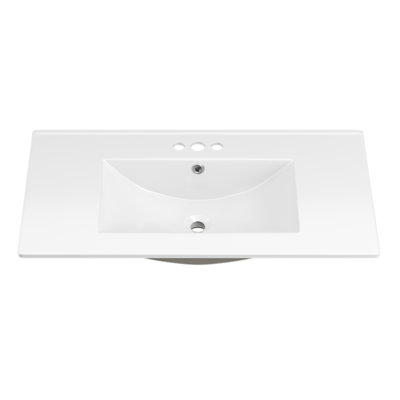 36"X18¼" Bathroom Vanity Sink Top With Three Holes, Ceramic Vanity Sink Top With Overflow, Drop In Bathroom Vessel Sink Rectangle, Glossy White