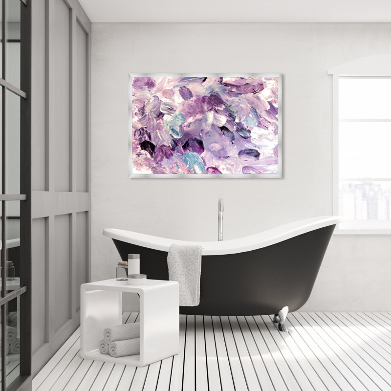 Mauve abstrait - peinture, Cadre argenté, H 32 po x l 47 po