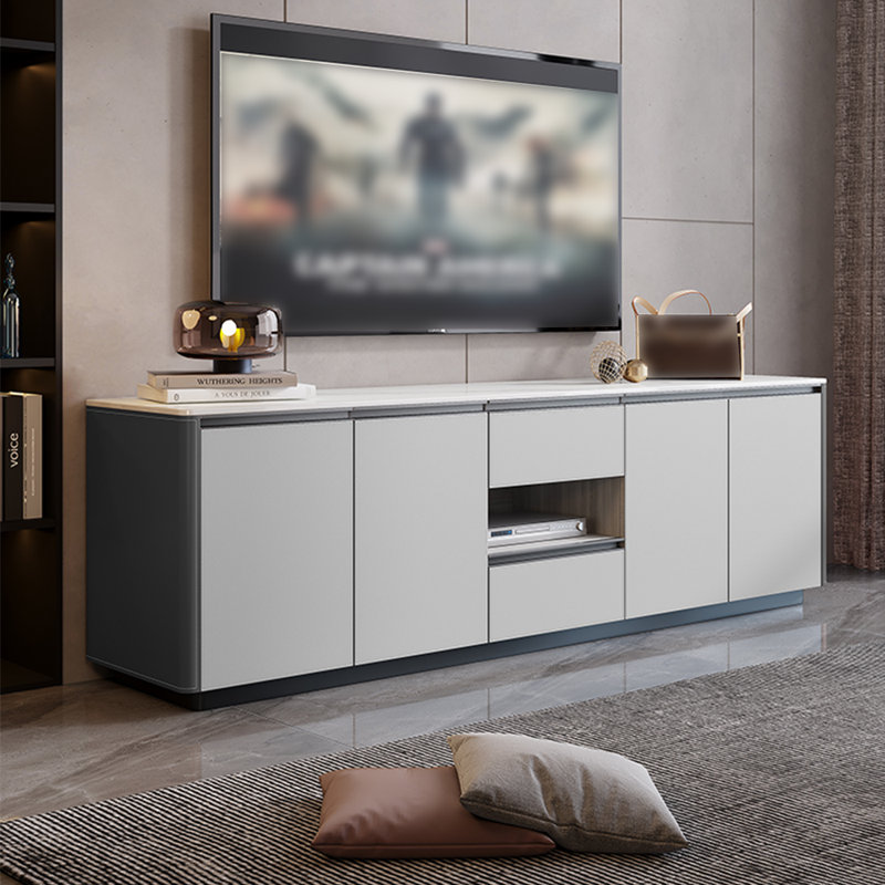 Meuble télé haut de gamme léger et luxueux, Gris / gris blanc, 78.74"