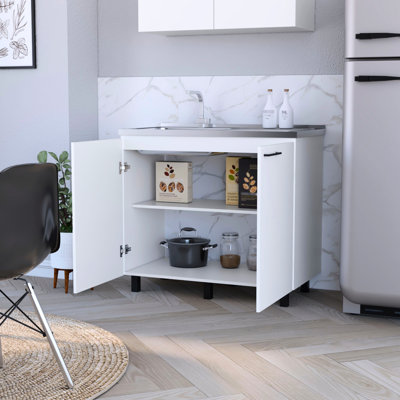 2 Utility Sink And Cabinet In White With Long-Lasting Quality Fashionable Kitchen Look Practical Functionality