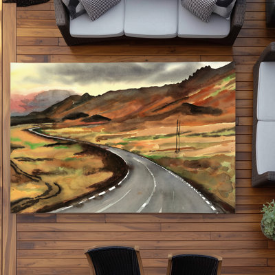 On the Road in Iceland - Contemporary Mountains Area Rug