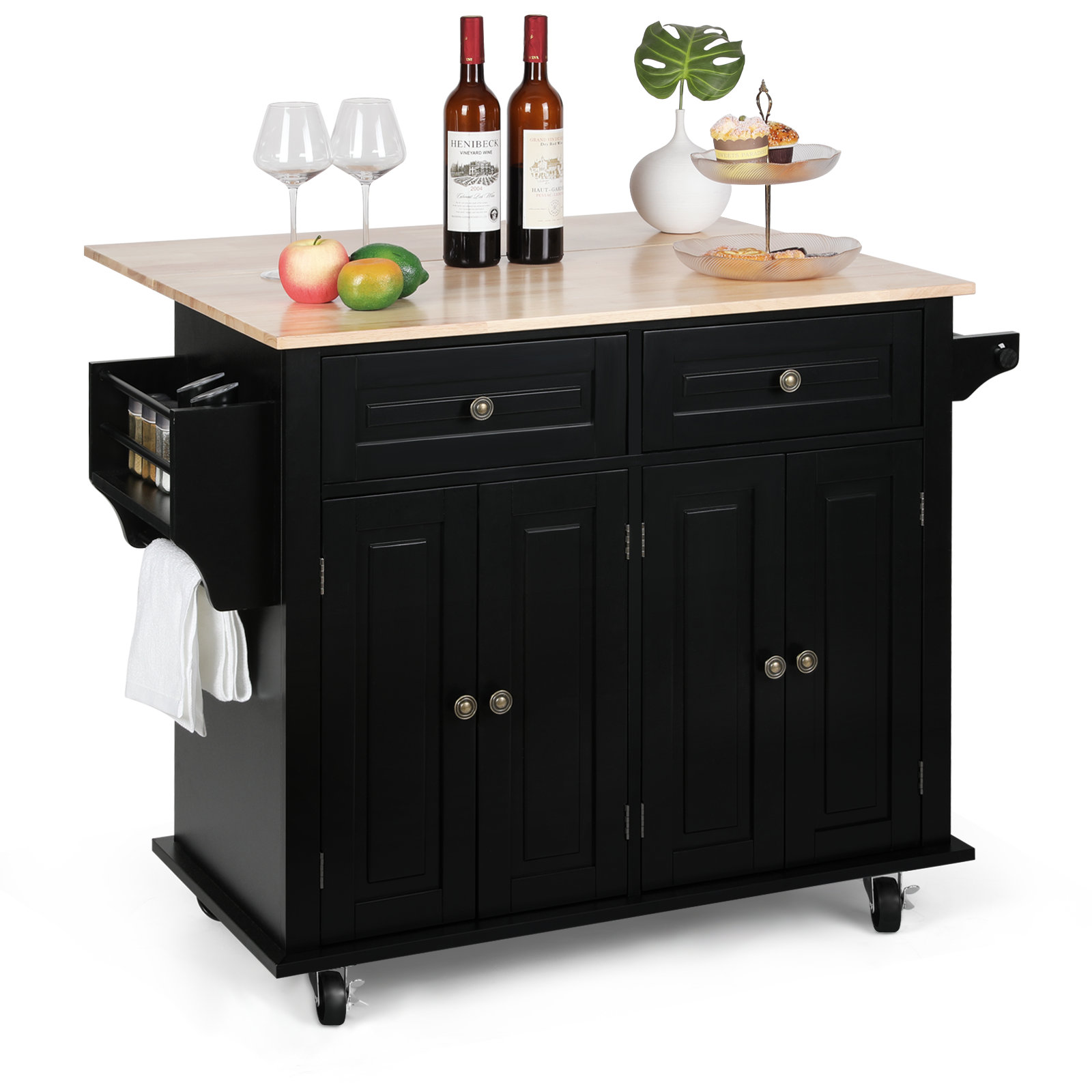 Winston Porter Nikayia 43.3"W Solid Wood Kitchen Island with Drop Leaf