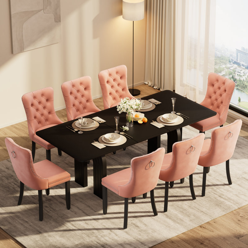 Ensemble de table et de chaises de salle à manger rectangulaire avec 6 à 8 chaises rembourrées en velours, style ferme moderne