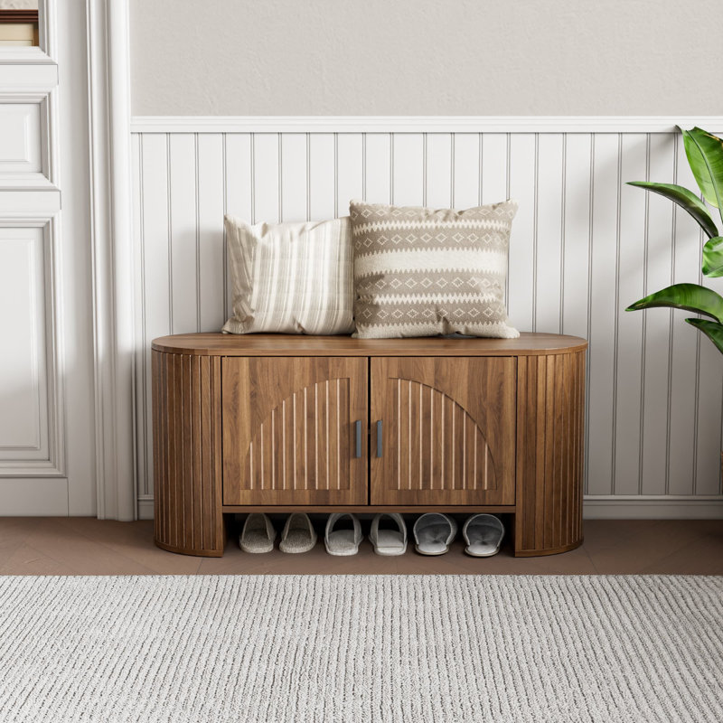Banc de rangement pour 6 paires de chaussures avec 2 portes et tablette réglable