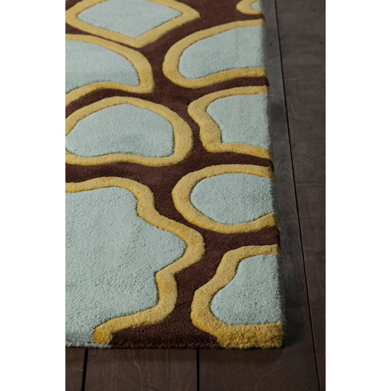 Stoltz Authentic Hand-Tufted Handmade Pink & Blue Modern Floral Design on Brown Wool Indoor Area Rug, 5' x 7'6"
