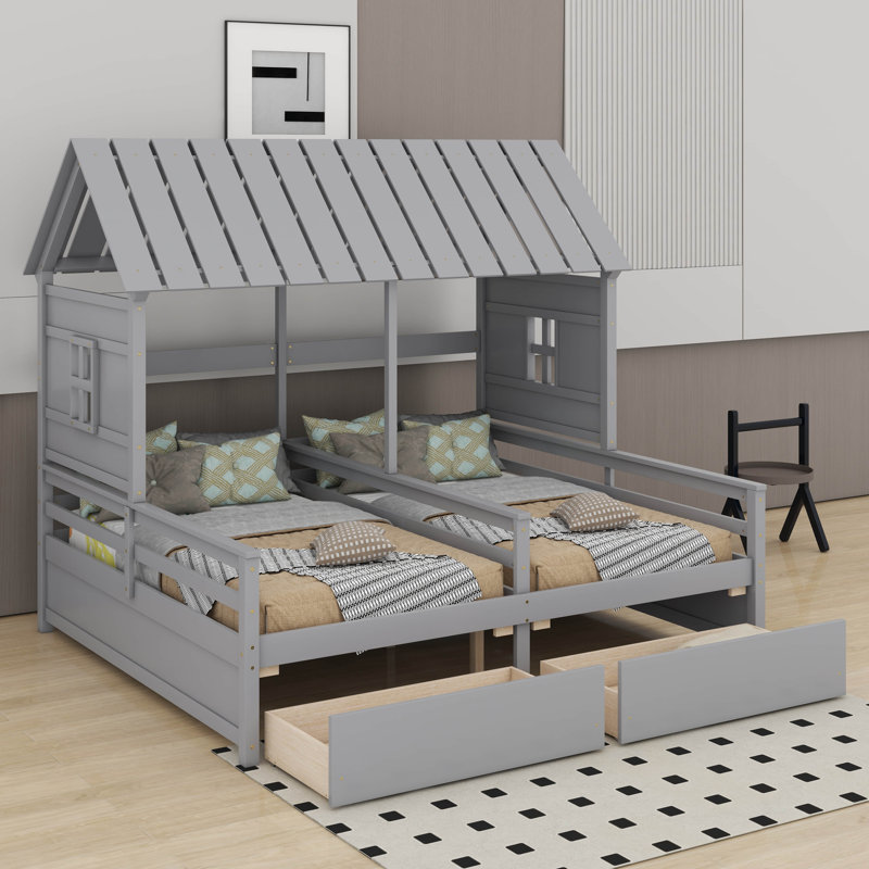 Lits plateforme simple avec tiroirs, Gris