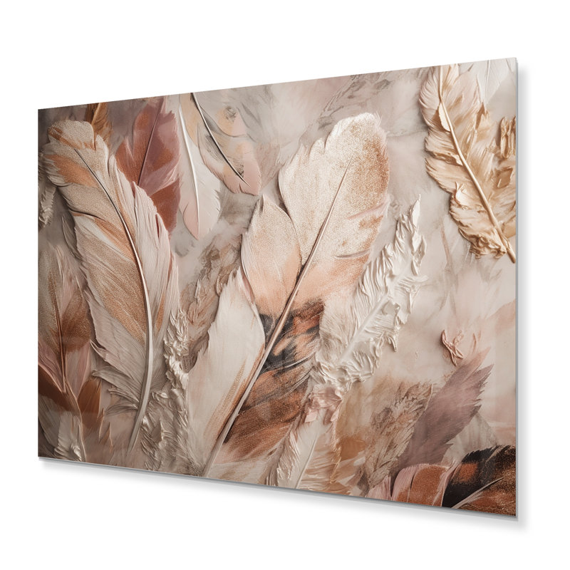 Plumes dorées glamour de Boho Fantasy V - décoration murale en métal Glam Feather, H 12 po x l 20 po