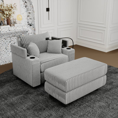 Single Sofa Chair With Ottoman Oversized Upholstered Accent Chair For Living Room by Latitude Run