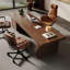 Bureau rectangulaire en bois massif noyer avec 3 tiroirs-167468937