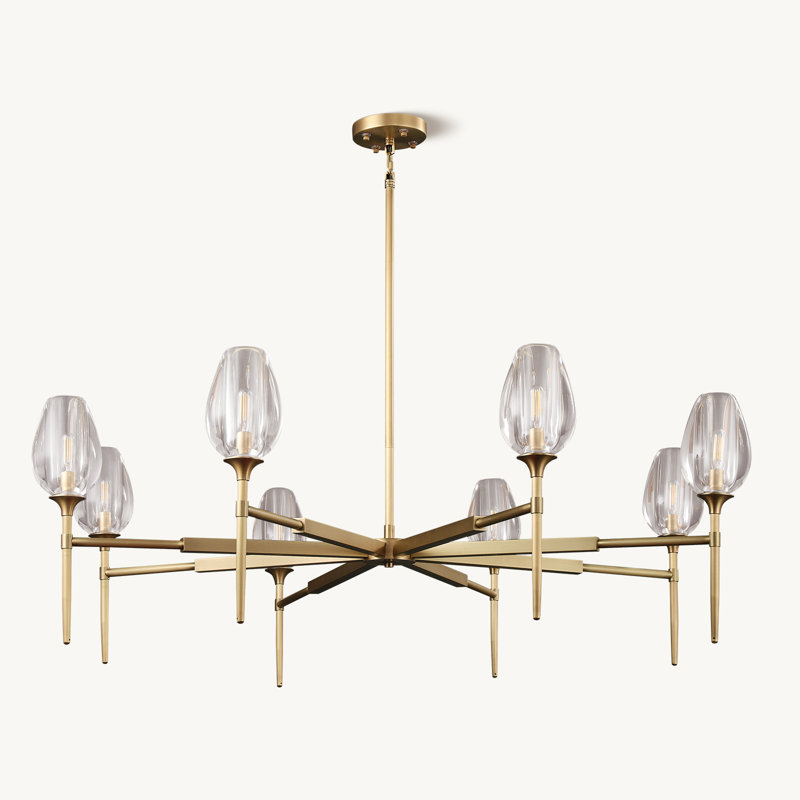 Brijan 54" Modern 8-Light Chandelier with Cylinder Glass Shades for Living Room, Dining Room, Brass