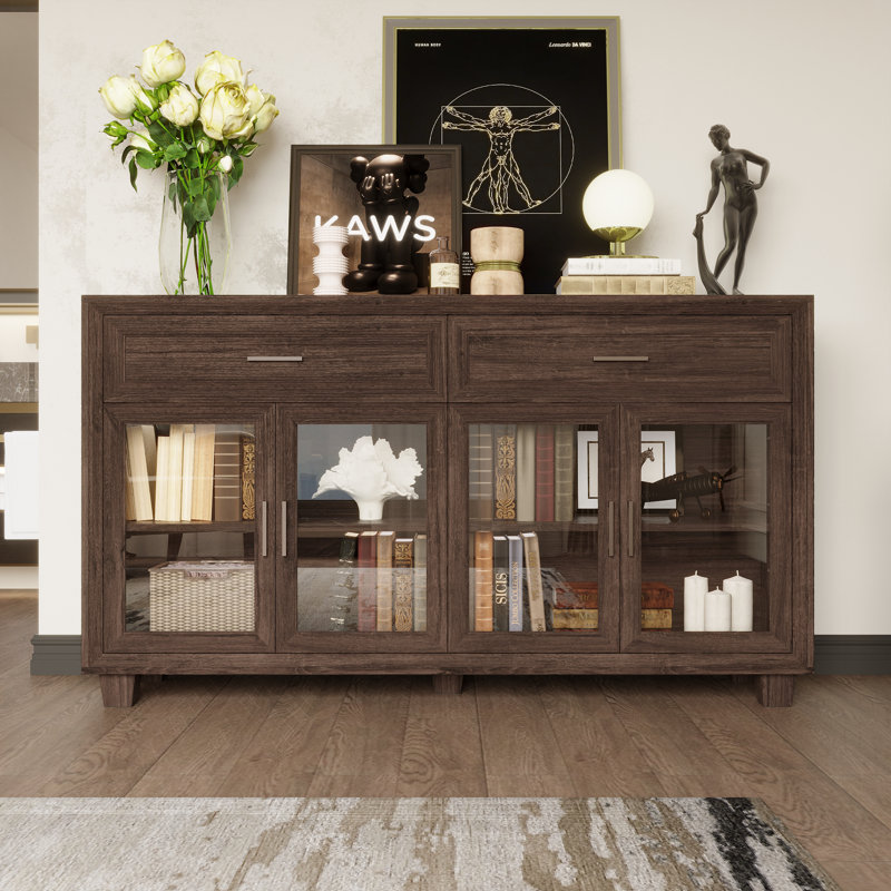 2-Drawer 4-Door Accent Chest With Rustic Design, Brown