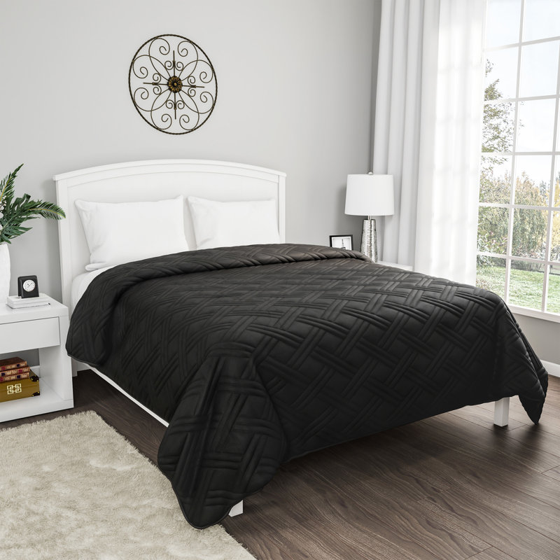 Quilt Coverlet -Basket Weave Quilted Patterned Bedspread for All Seasons - Soft and Lightweight Bedding by Lavish Home, Black