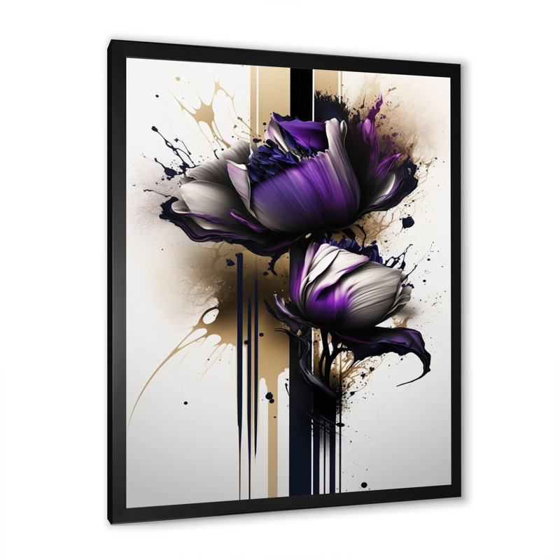 «Puple Peony Flower on Abstract II», impression sur toile, Cadre photo noir, H 20 po x l 12 po x P 1 po