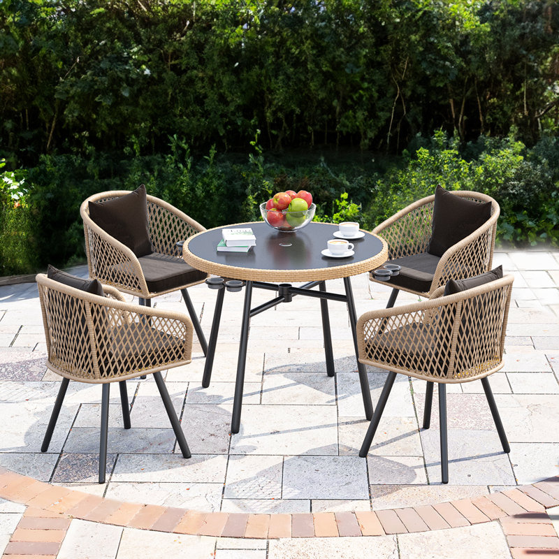 4-Person Wicker Patio Dining Set with Cushions