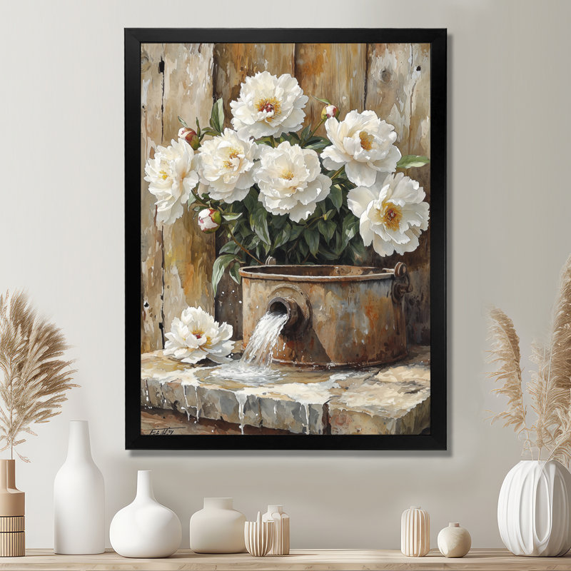 Barbery - Floral Wall Art Living Room, H 20 po x l 12 po, Reproduction encadrée d'une seule photo, Noir, noir, noir, noir