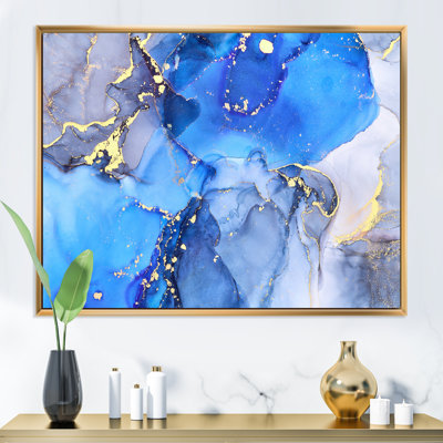 «Blue and Gold Luxury Abstract Fluid», peinture sur toile