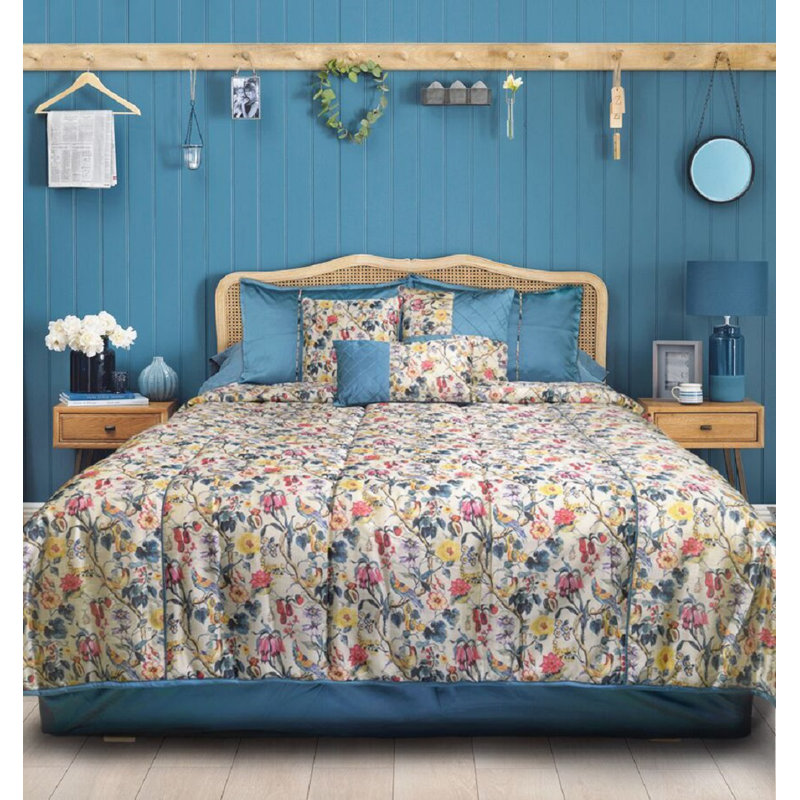 Polyester Ring Stitch Floral Comforter, King Comforter + 6 Additional Pieces