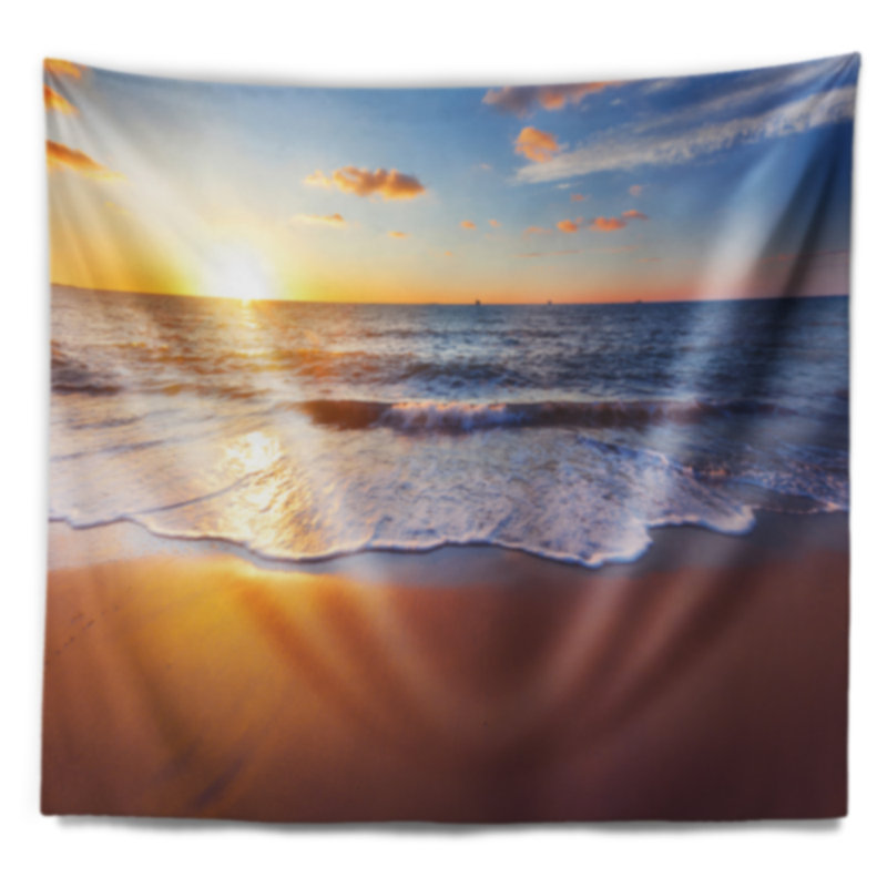 Tapisserie vagues, vagues bleues et sable brun, H 68 po x l 80 po