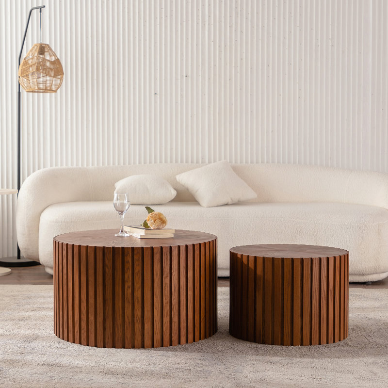 Ensemble de tables basses Wave Stripe, Blanc beige, H 15,75 po x L 47,25 po x l 47,25 po