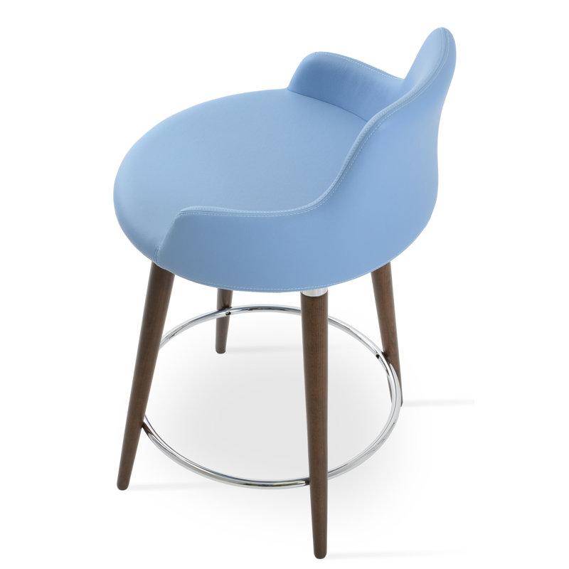 Dervish 29.5" Bar Stool, Natural, Leatherette-Blue
