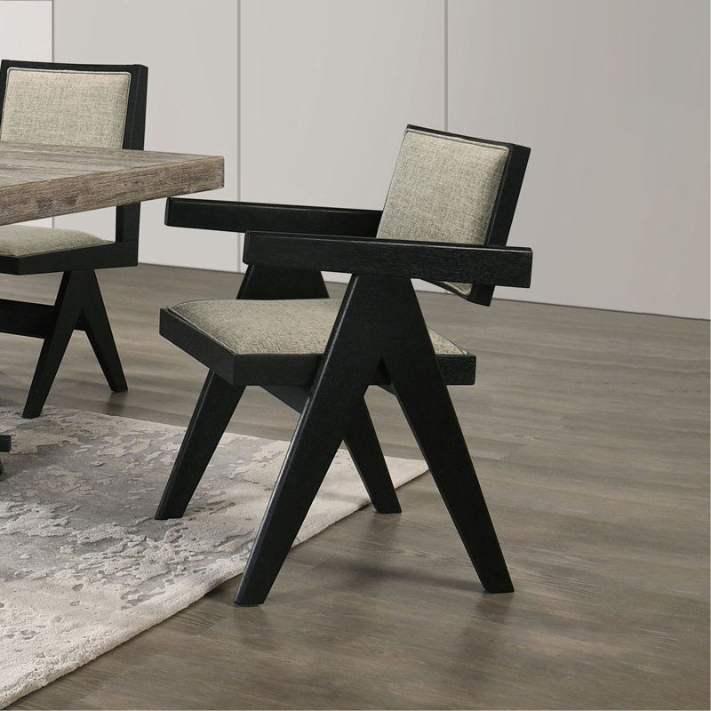Ensemble de salle à manger contemporain 7 pièces en bois d'hévéa avec 2 fauteuils et 4 chaises d'appoint