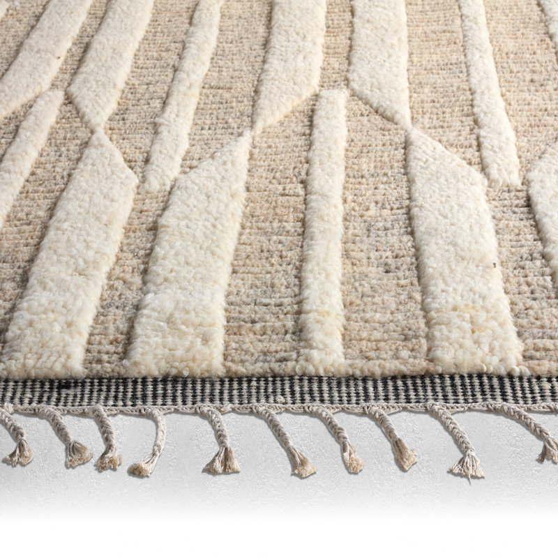 Tapis beige / ivoire en laine noué à la main Wesler, Rectangle 9 pi x 12 pi