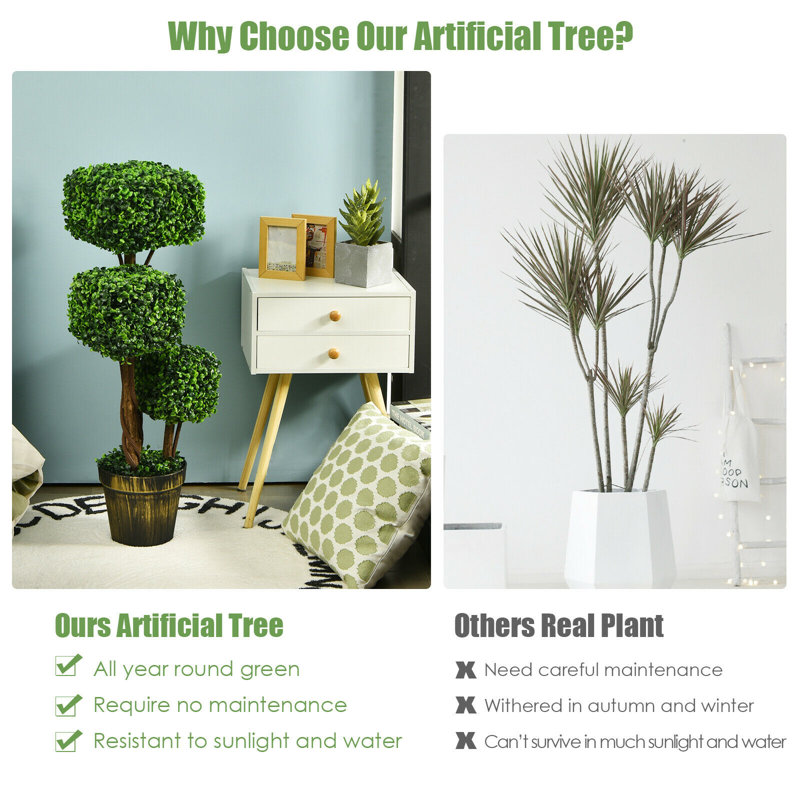 88 cm H Faux Foliage Tree Plant in Cement Planter