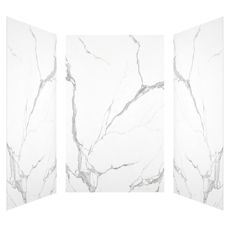 60"W 96"H Marble-Pattern Glue-Up SMC Shower Wall Panel Surround, Quick Install, 96" H x 60" W x 36" D