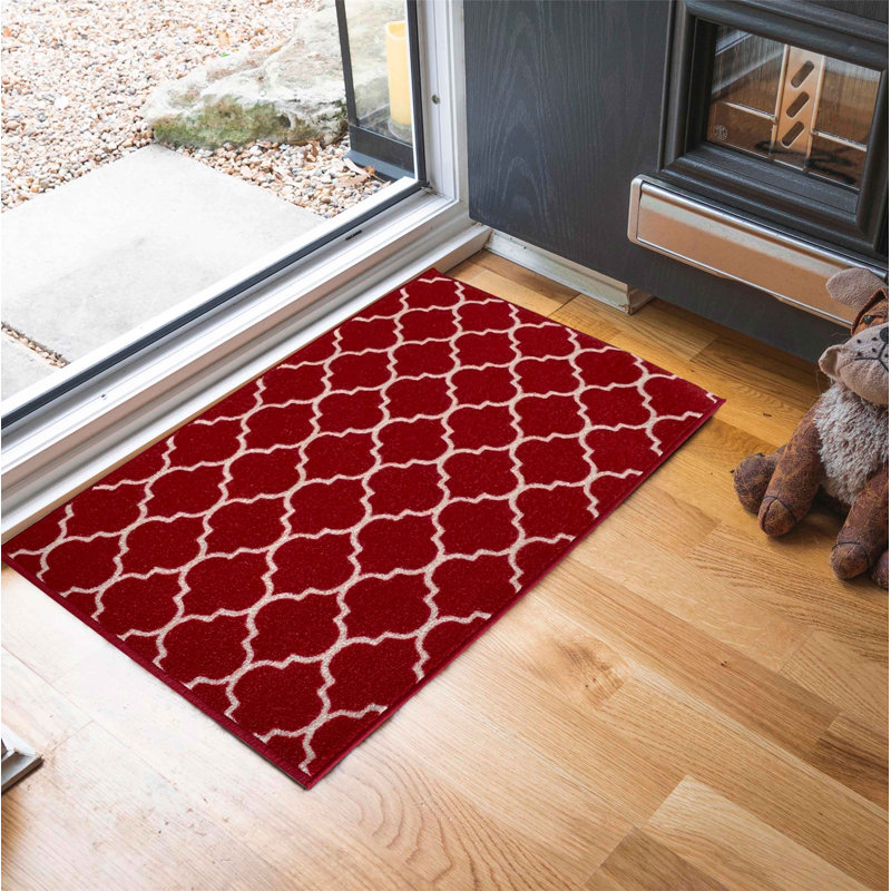 Vasta Non-Slip Geometric Indoor Doormat, 40cm W x 60cm L, Red