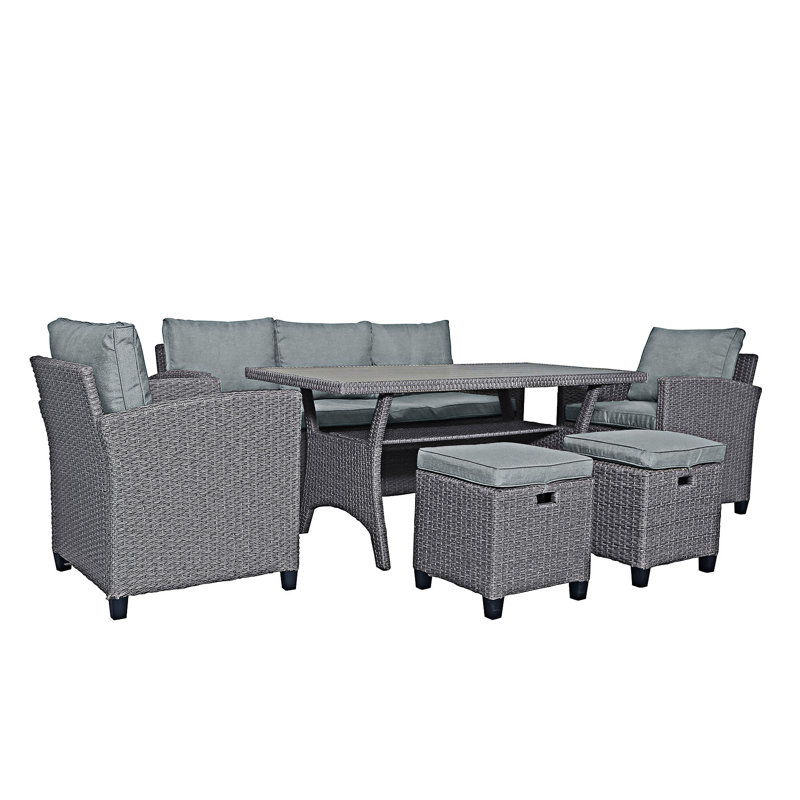 Ensemble 6 pièces en osier de rotin d'extérieur, Gris